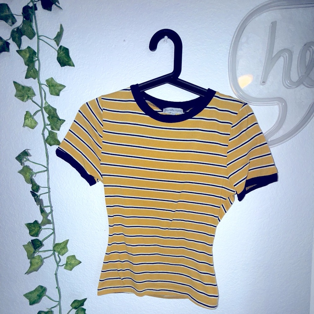 Charlotte Russe Yellow Striped Tee – Size XS